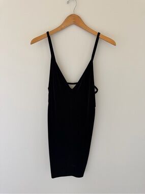 American Apparel Black Velvet V-Neck Dress